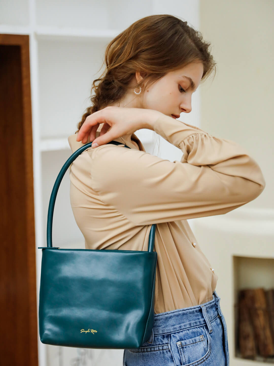 Leather Jane Handbag-Atrovirens – Simple Retro