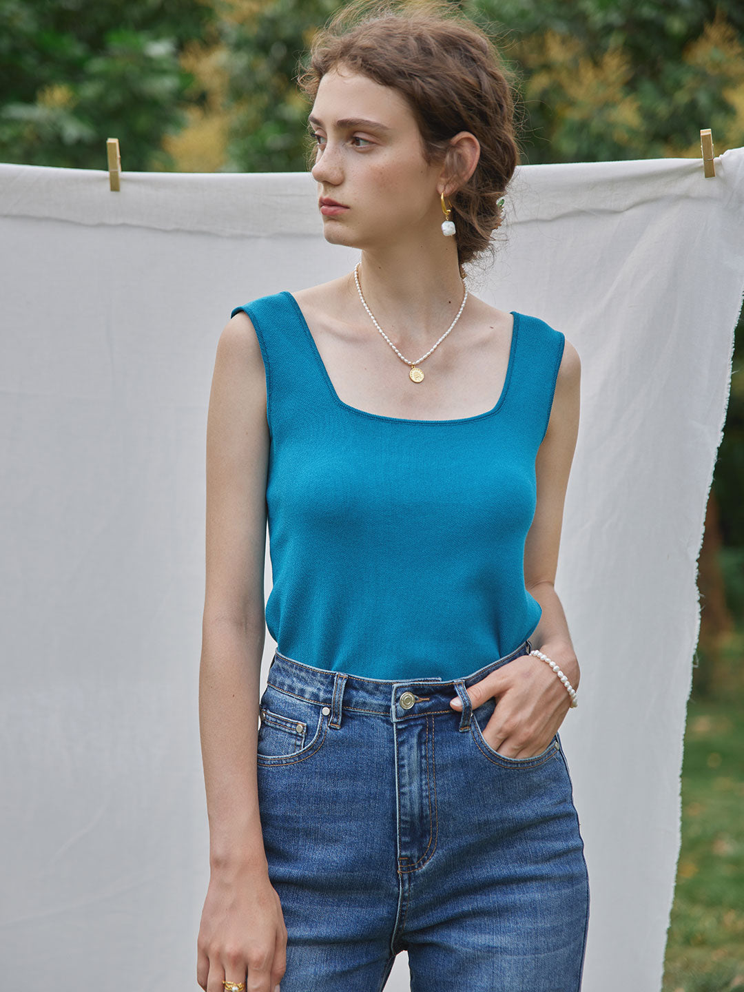 Marlen Square Collar Icy Silk Vest