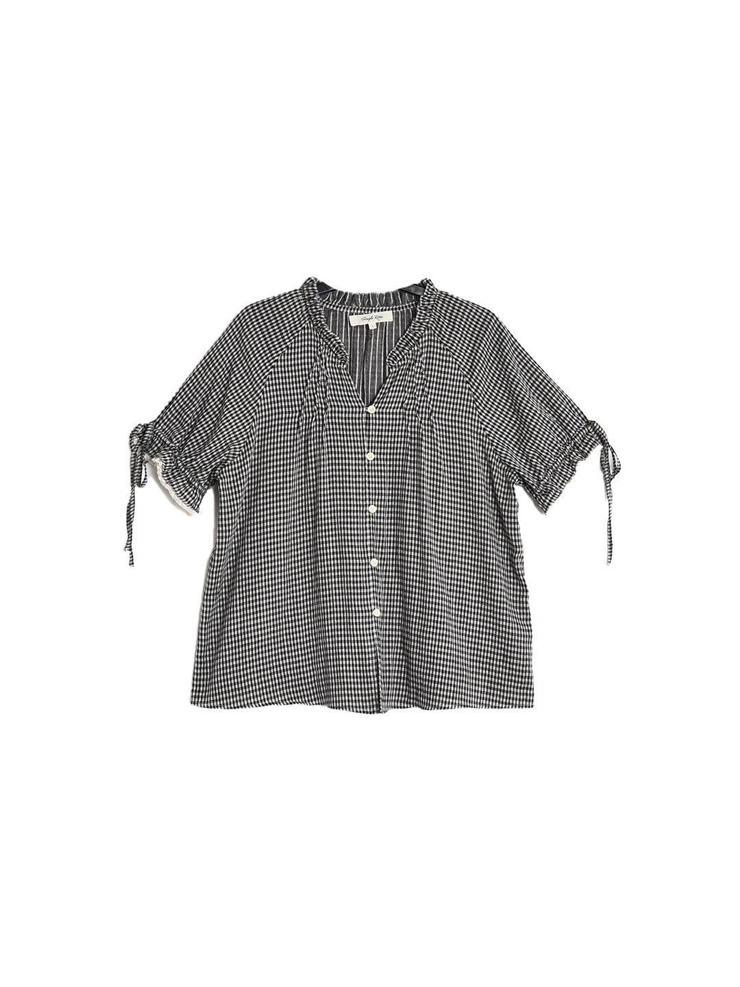 Celine V-Neck Plaid Cotton Blouse