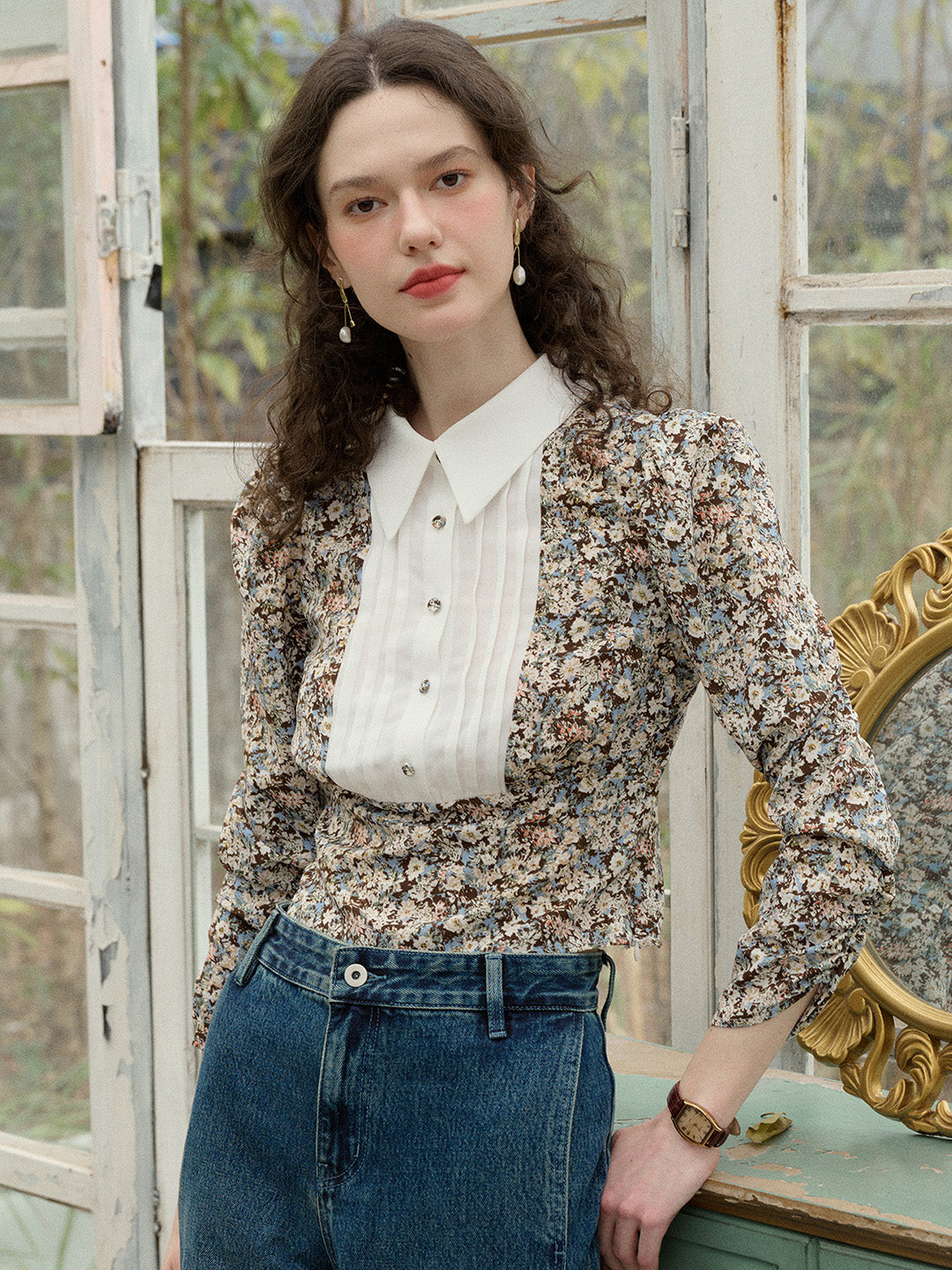 【Final Sale】Penny Lapel Floral Patchwork Blouse