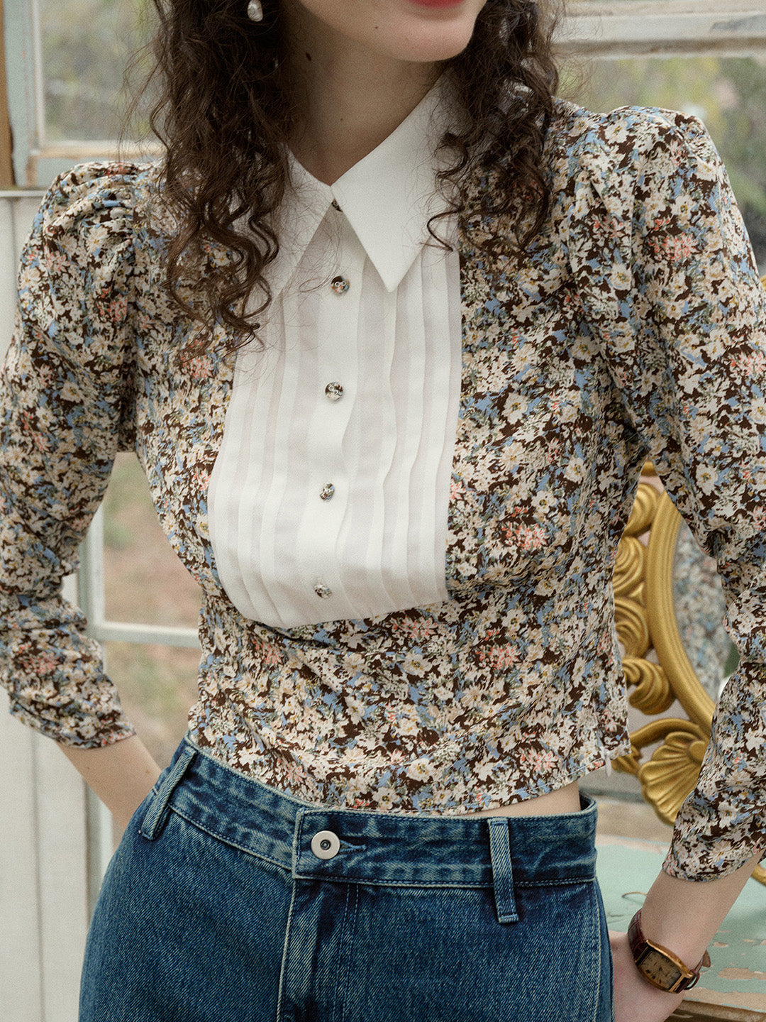 【Final Sale】Penny Lapel Floral Patchwork Blouse