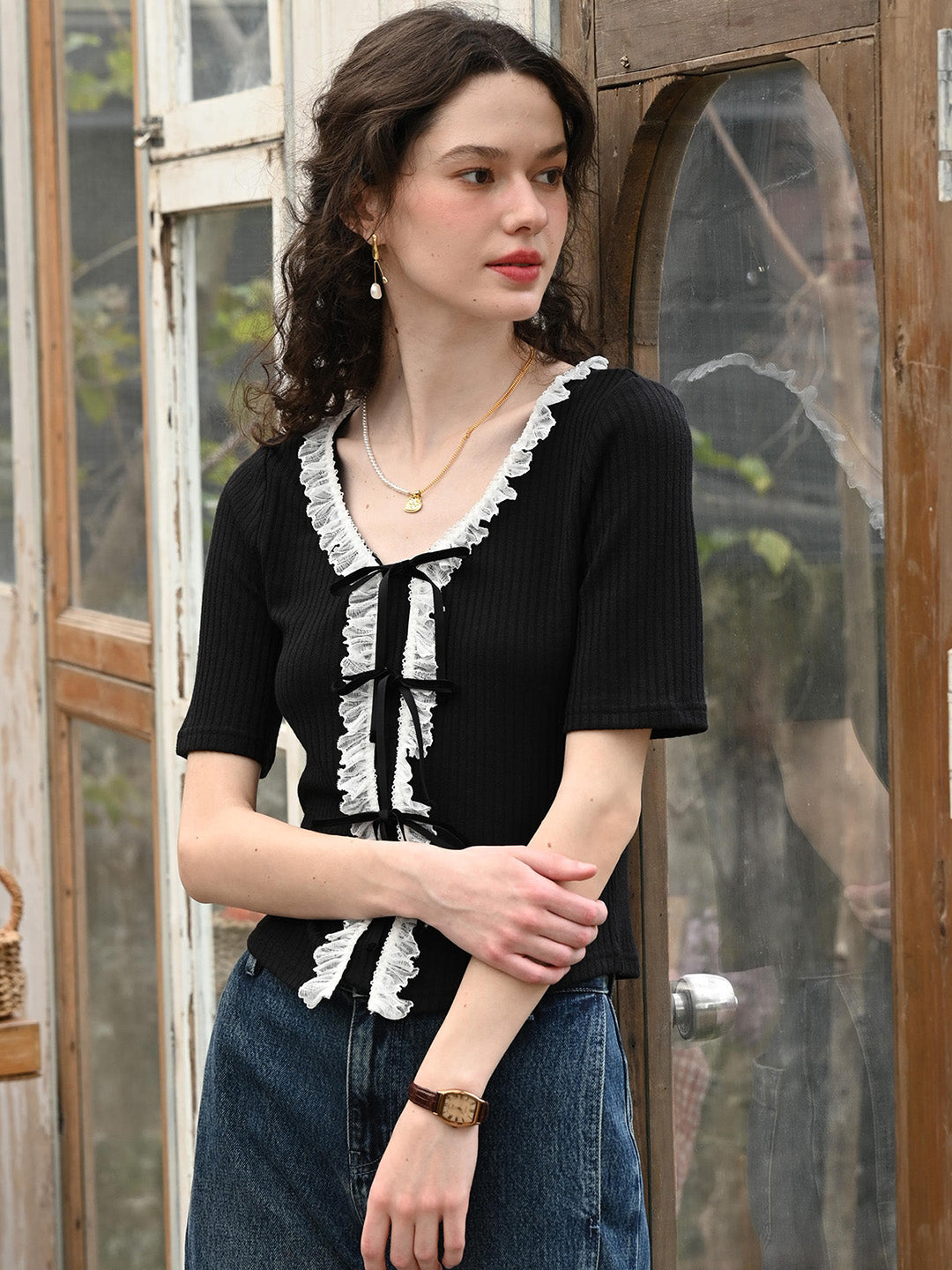 【Final Sale】Serbrina V-Neck Lace Cardigan