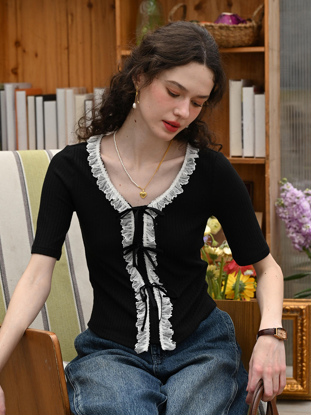 【Final Sale】Serbrina V-Neck Lace Cardigan