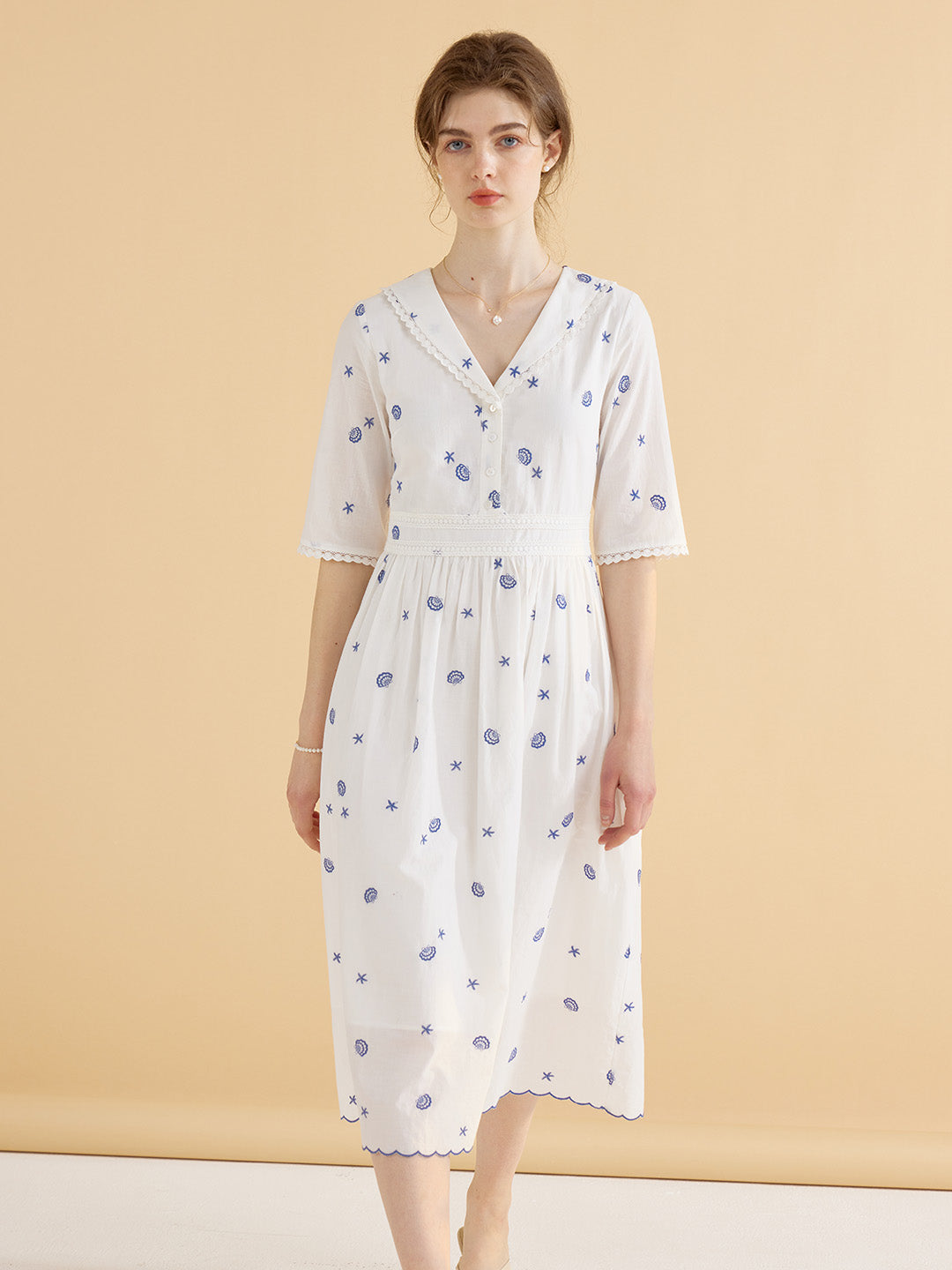 【Final Sale】Noemi Shell Embroidered Cotton Dress