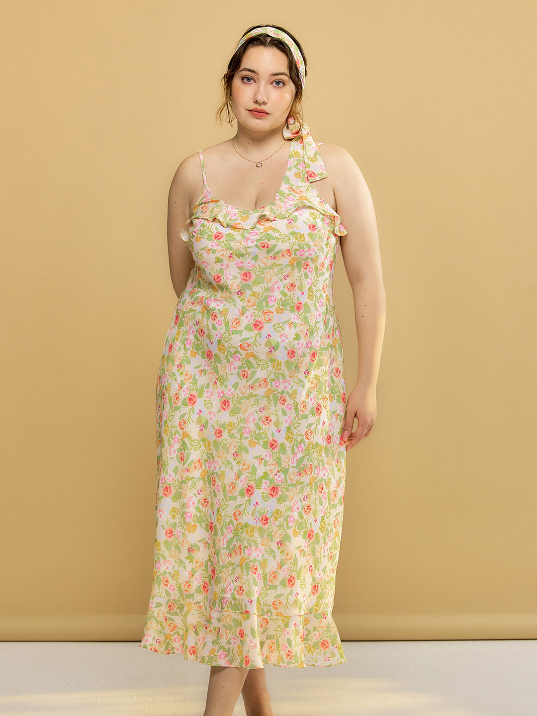 【Final Sale】Plus Size Kama Floral Chiffon Slip Dress