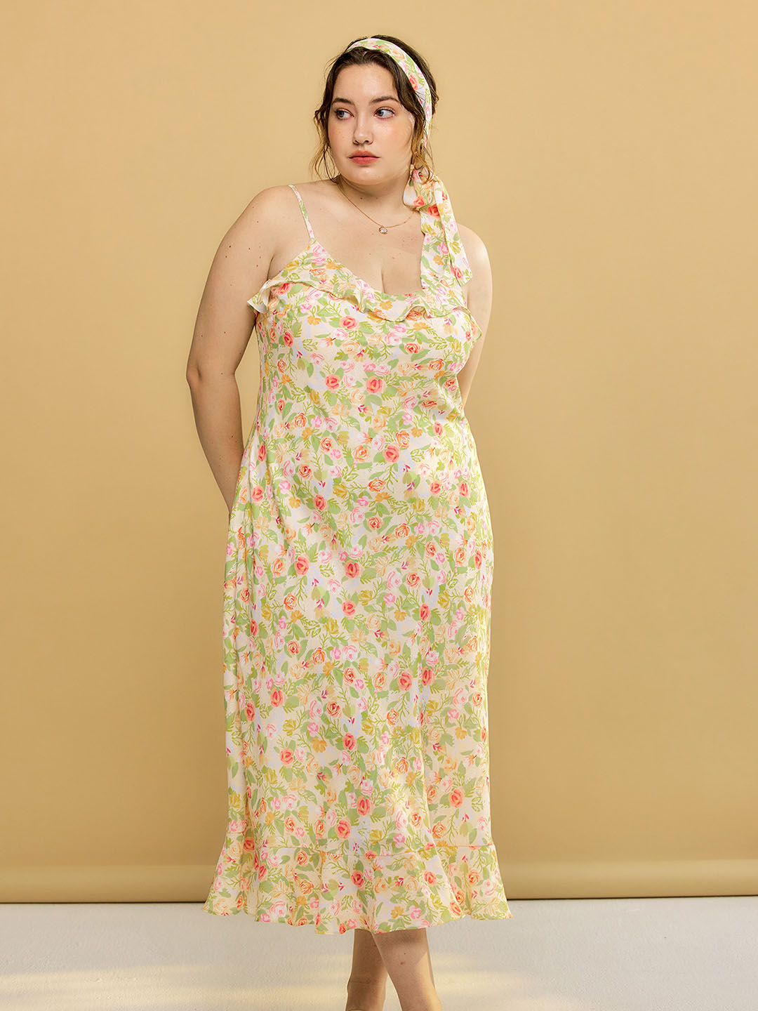 【Final Sale】Plus Size Kama Floral Chiffon Slip Dress