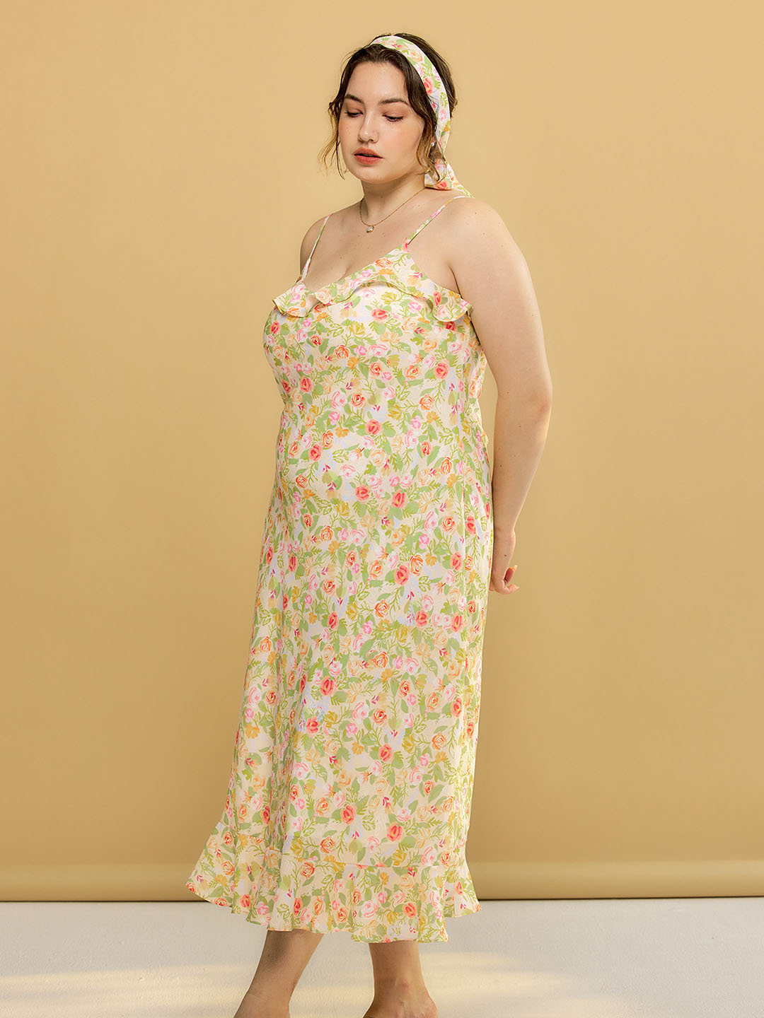 【Final Sale】Plus Size Kama Floral Chiffon Slip Dress