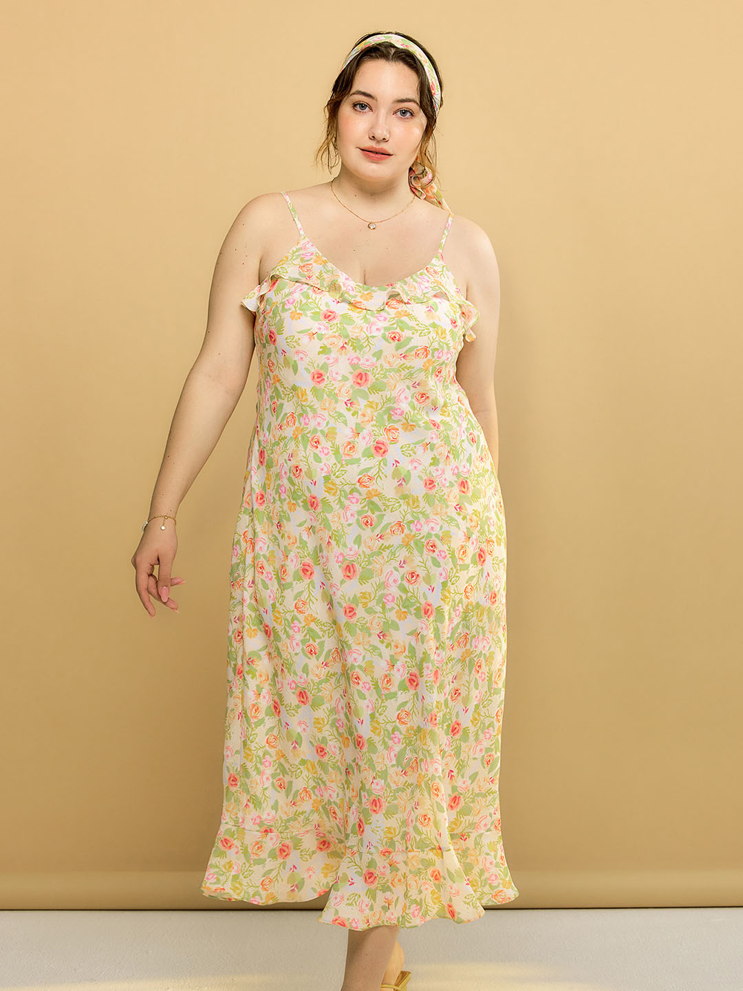 【Final Sale】Plus Size Kama Floral Chiffon Slip Dress