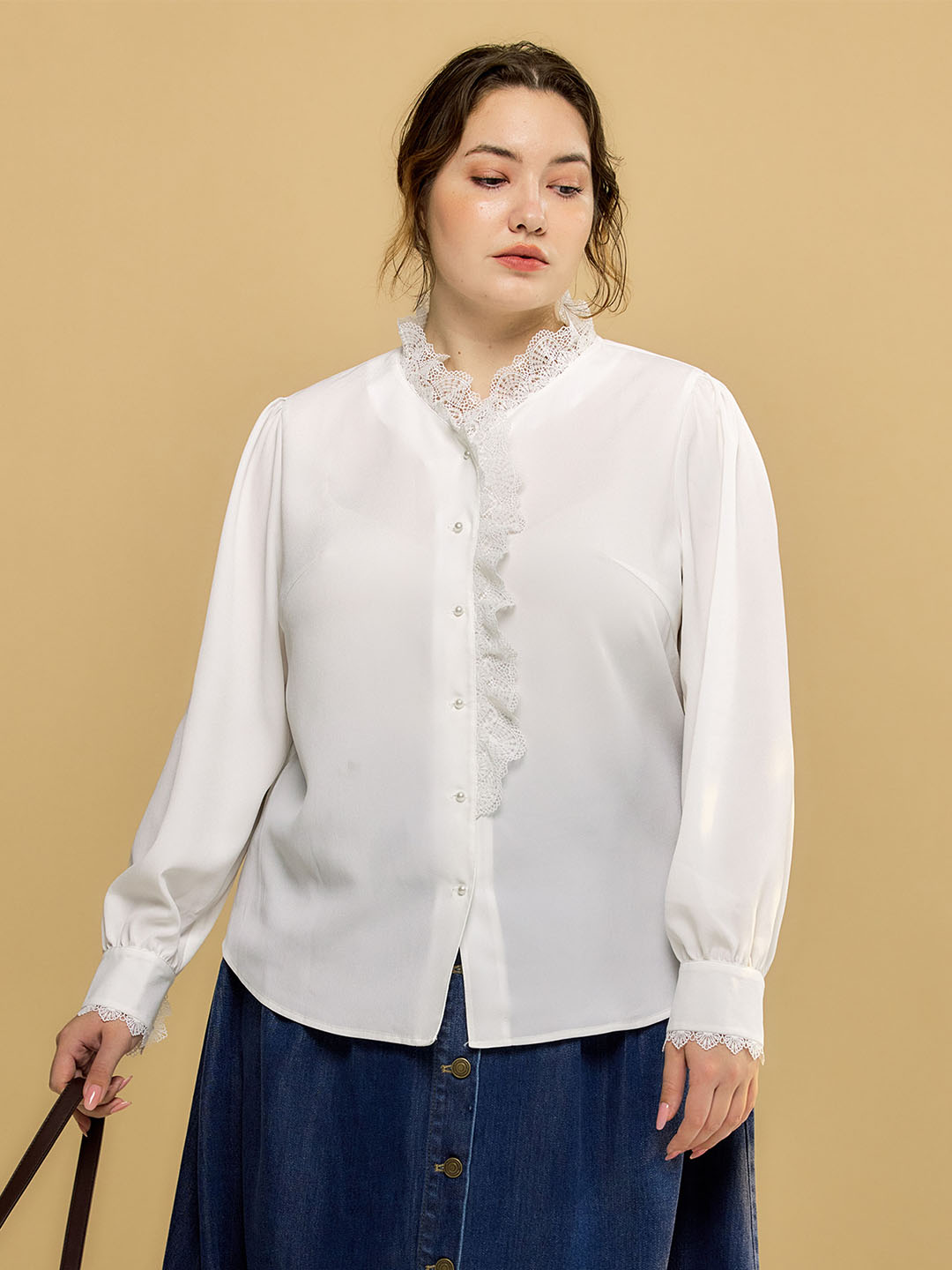 Plus Size Hanna Puff Sleeve White Lace Blouse