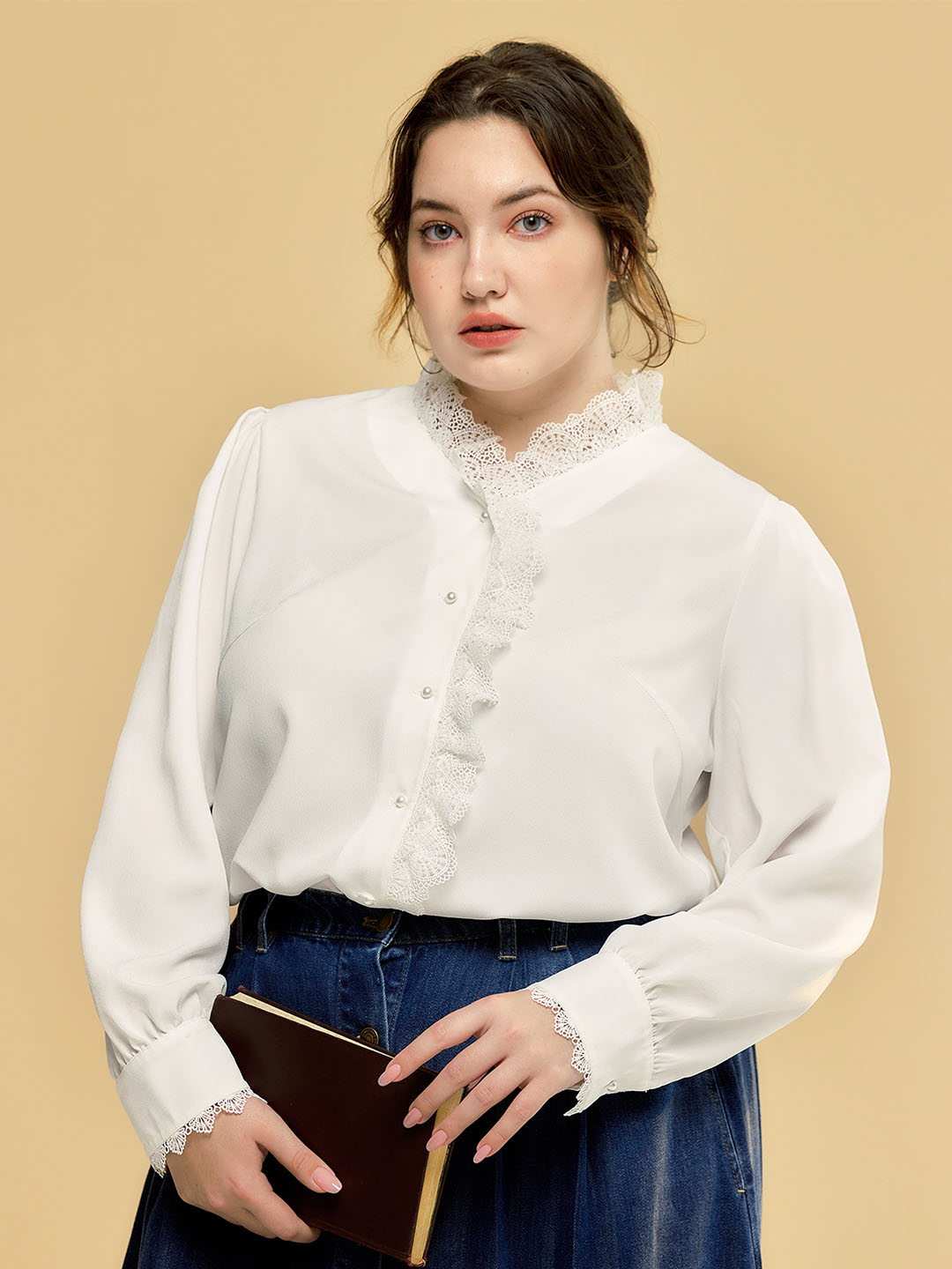 Plus Size Hanna Puff Sleeve White Lace Blouse