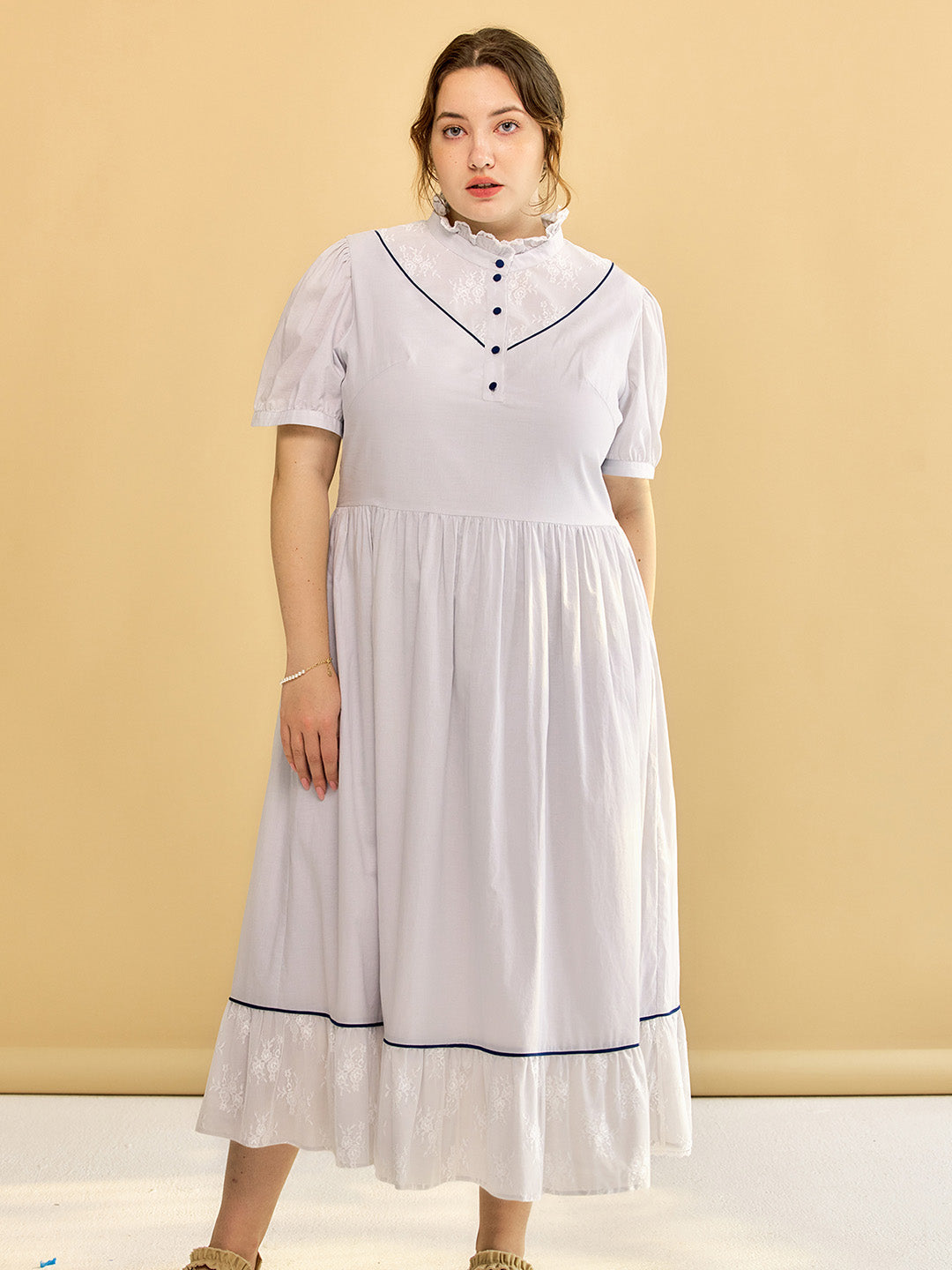 【Final Sale】Plus Size Alva Retro Lace Blue Dress