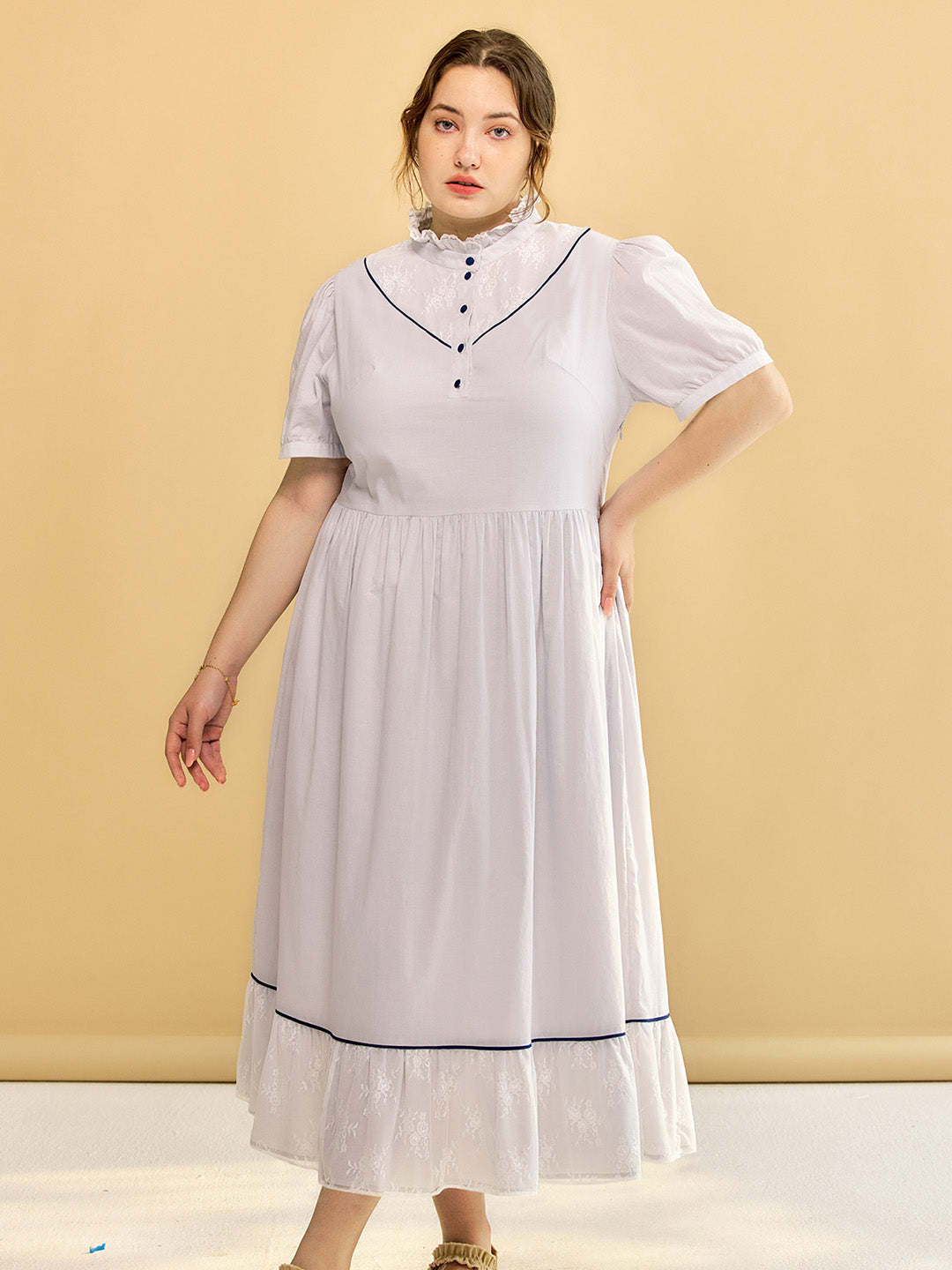 【Final Sale】Plus Size Alva Retro Lace Blue Dress