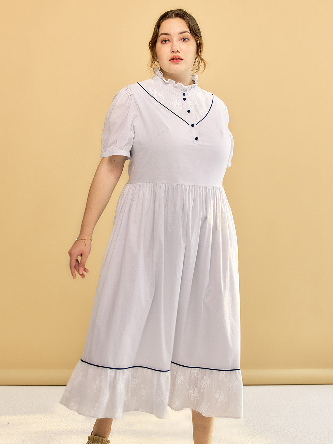 【Final Sale】Plus Size Alva Retro Lace Blue Dress