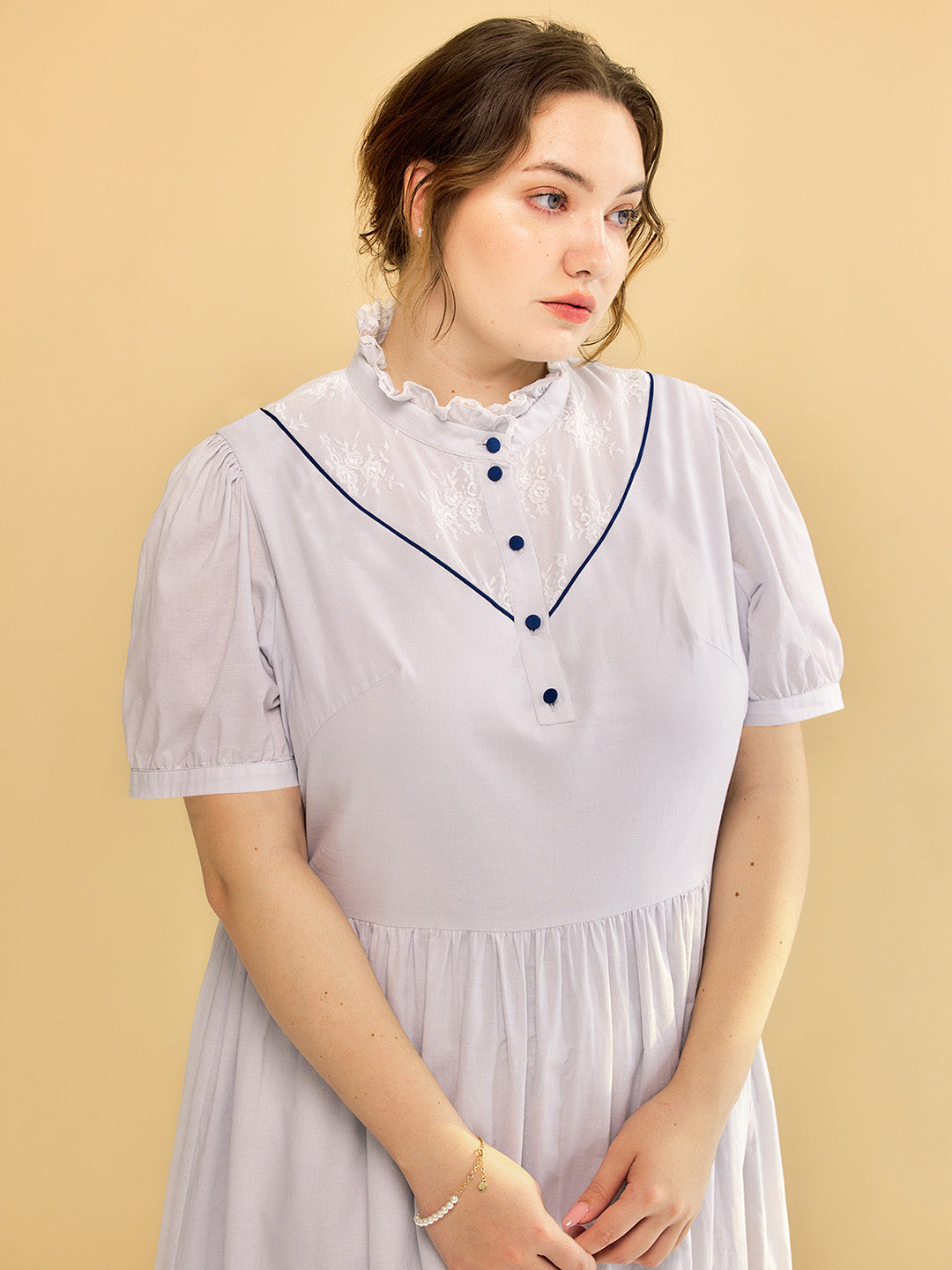 【Final Sale】Plus Size Alva Retro Lace Blue Dress