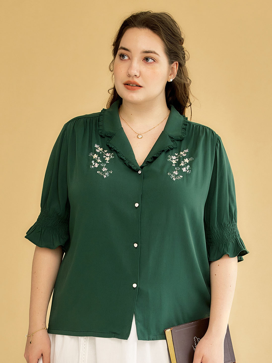 【Final Sale】Plus Size Alicia Floral Embroidery V-Neck Blouse