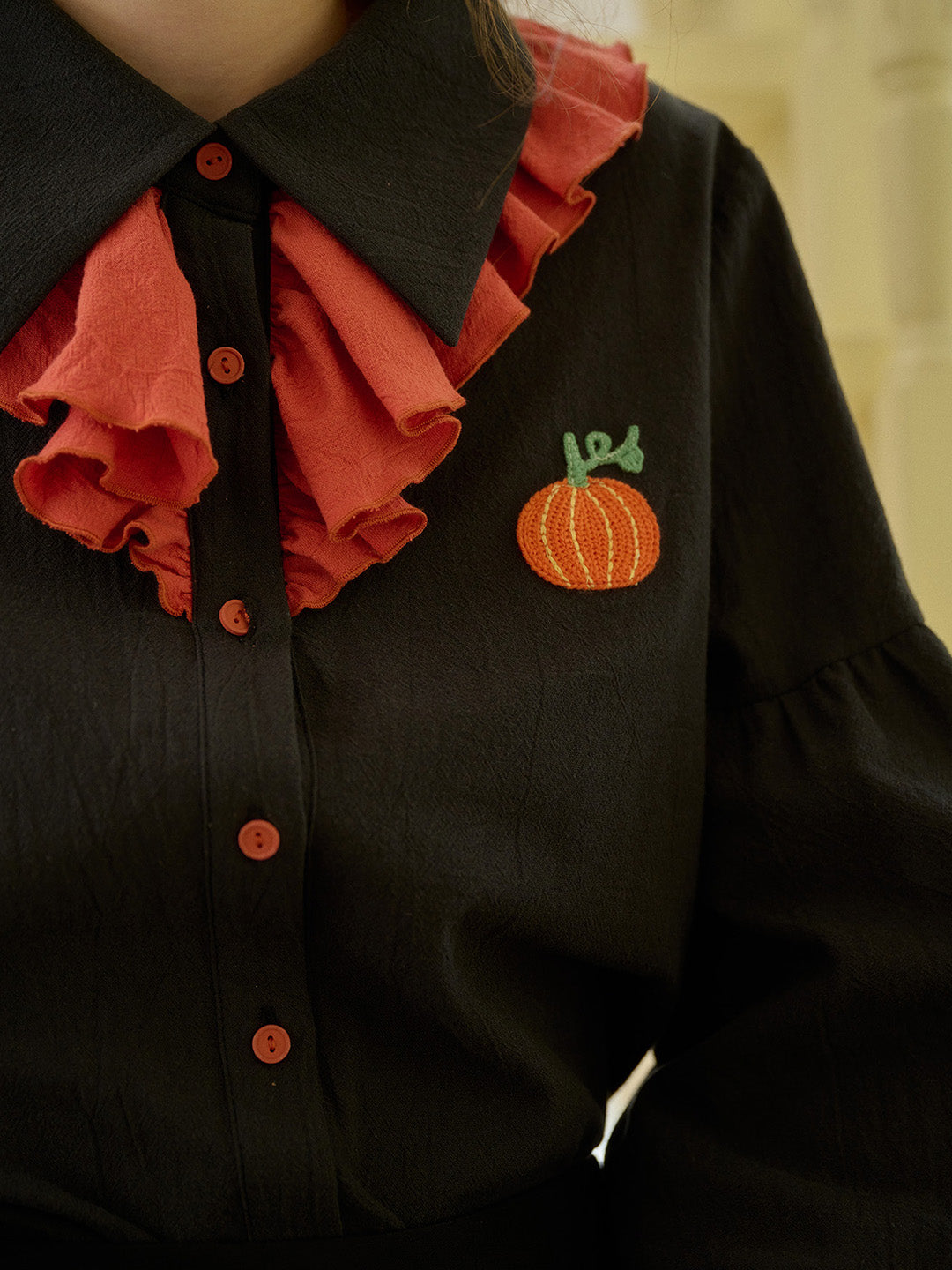 【Black Friday】Emryn Contrast Panels Pumpkin Halloween Shirt