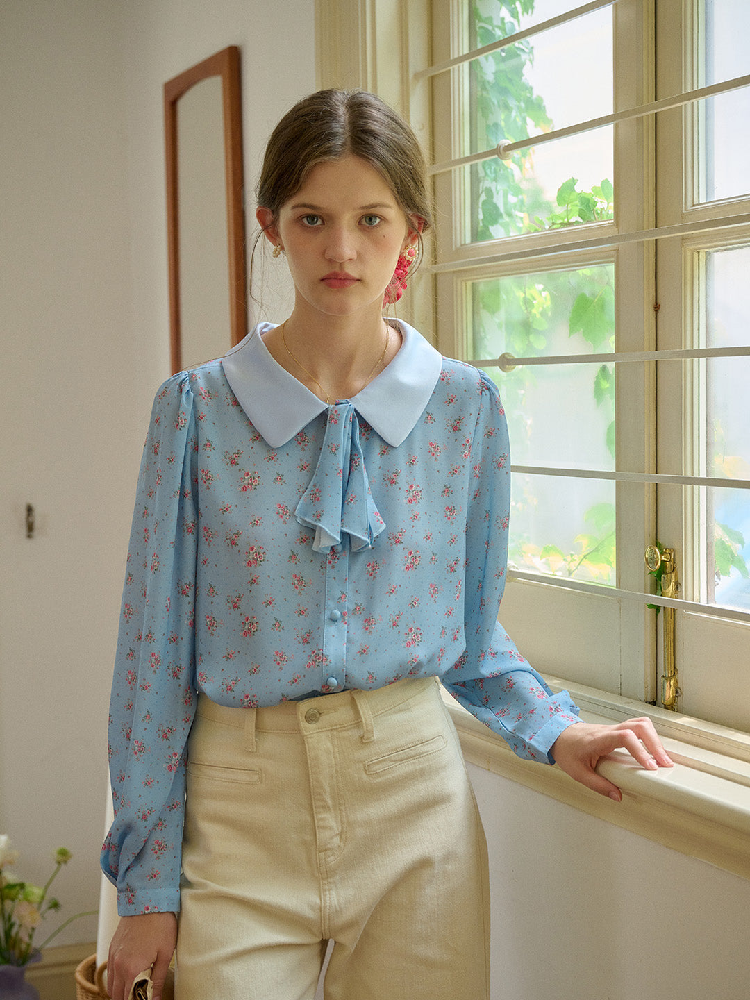 【Final Sale】Alexis Long Sleeve Patchwork Peter Pan Collar Embroidery Casual Blouse