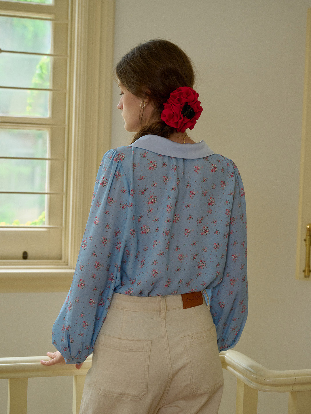 【Final Sale】Alexis Long Sleeve Patchwork Peter Pan Collar Embroidery Casual Blouse