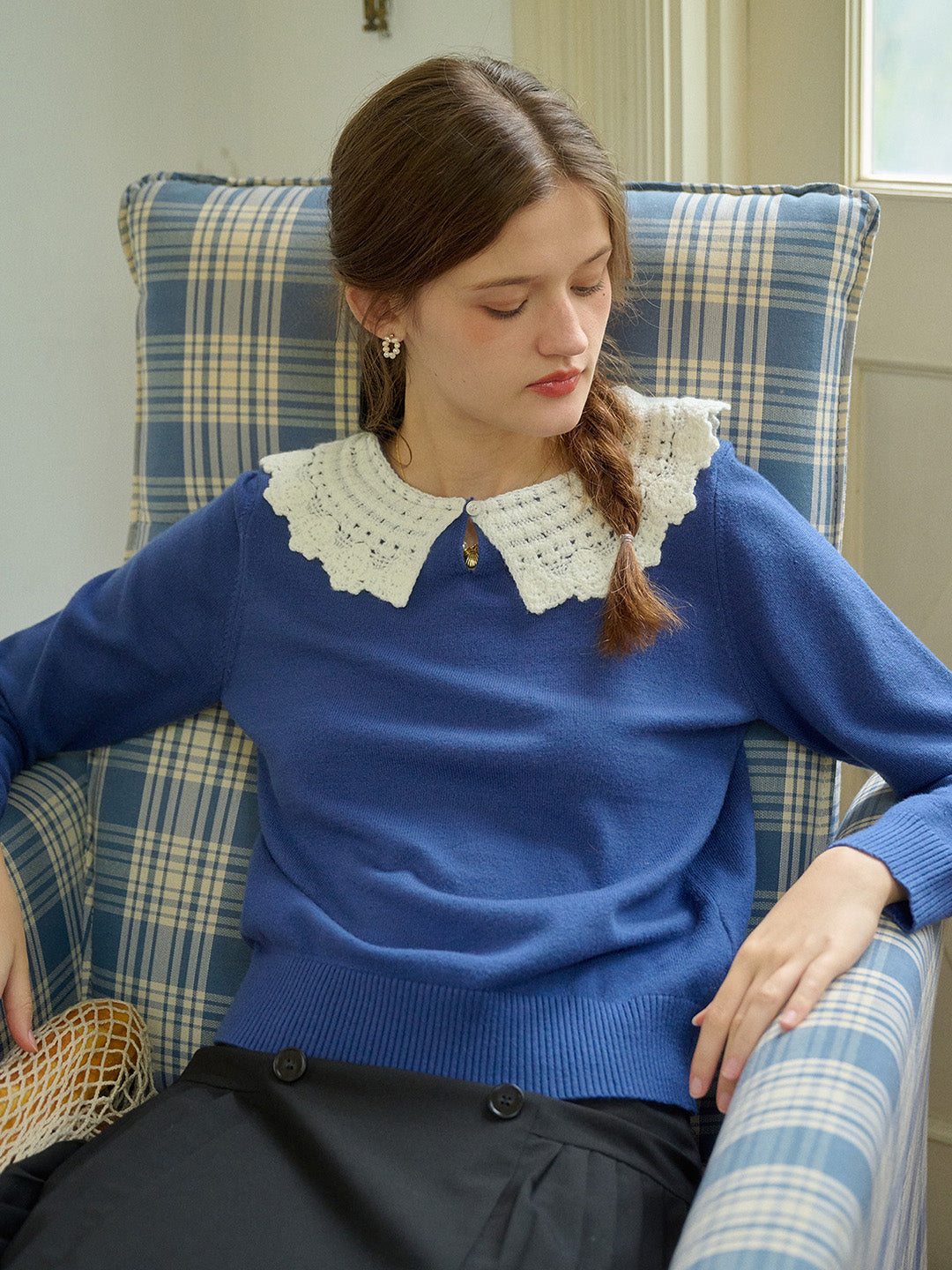 【Final Sale】Winnie Round Neck Blue Sweater