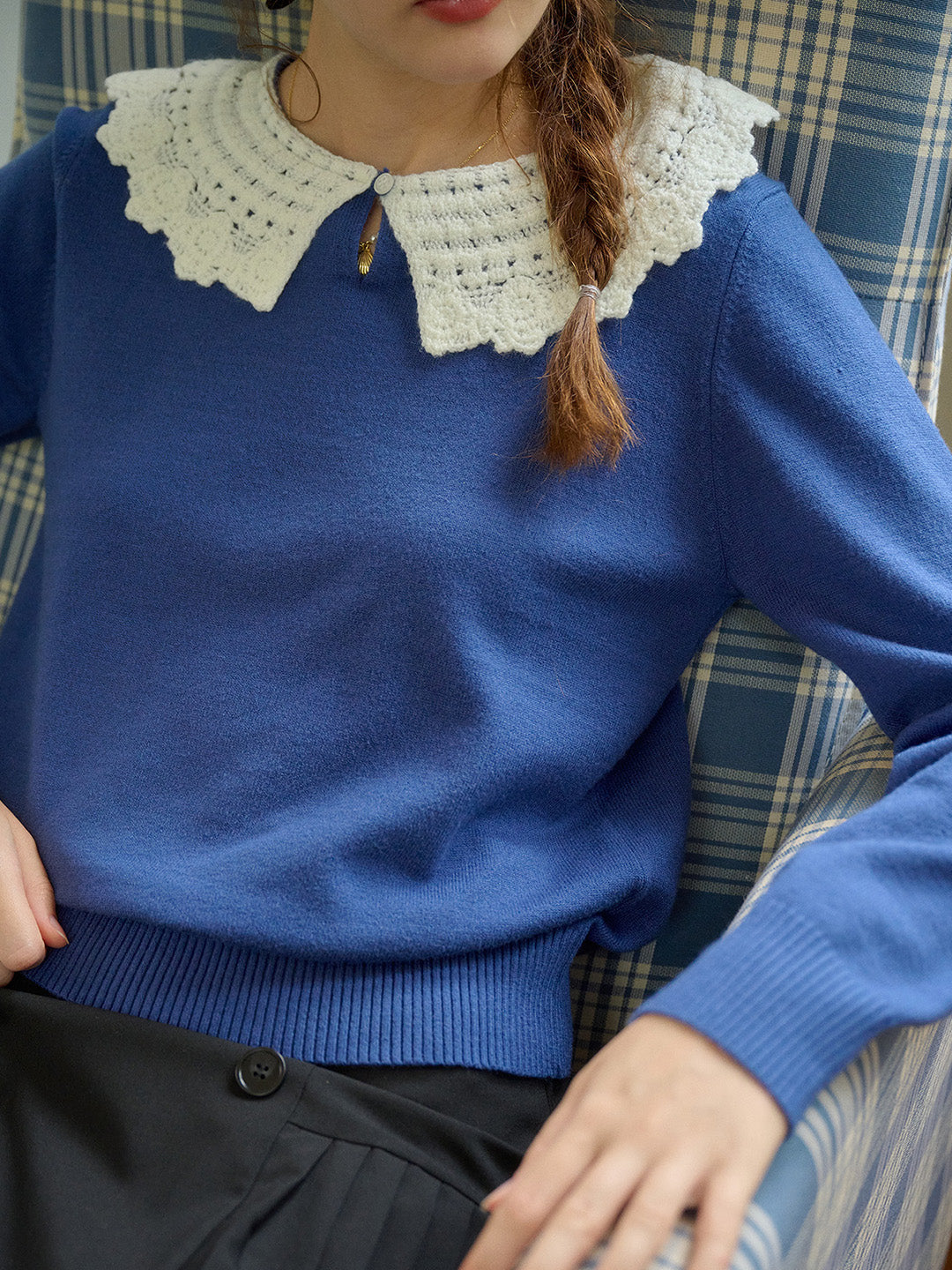 【Final Sale】Winnie Round Neck Blue Sweater