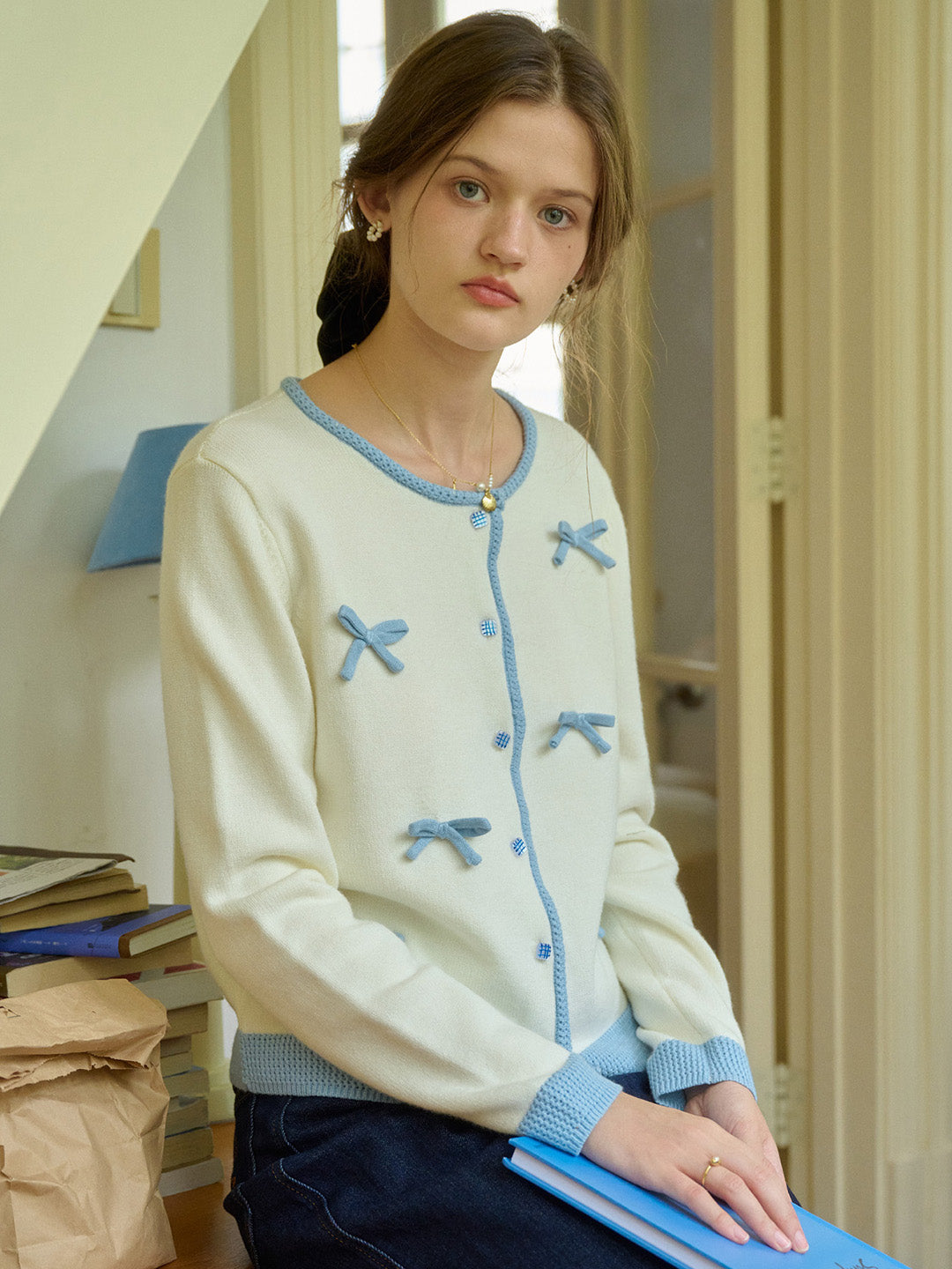 【Final Sale】Clementina Round Neck Bow Cardigan