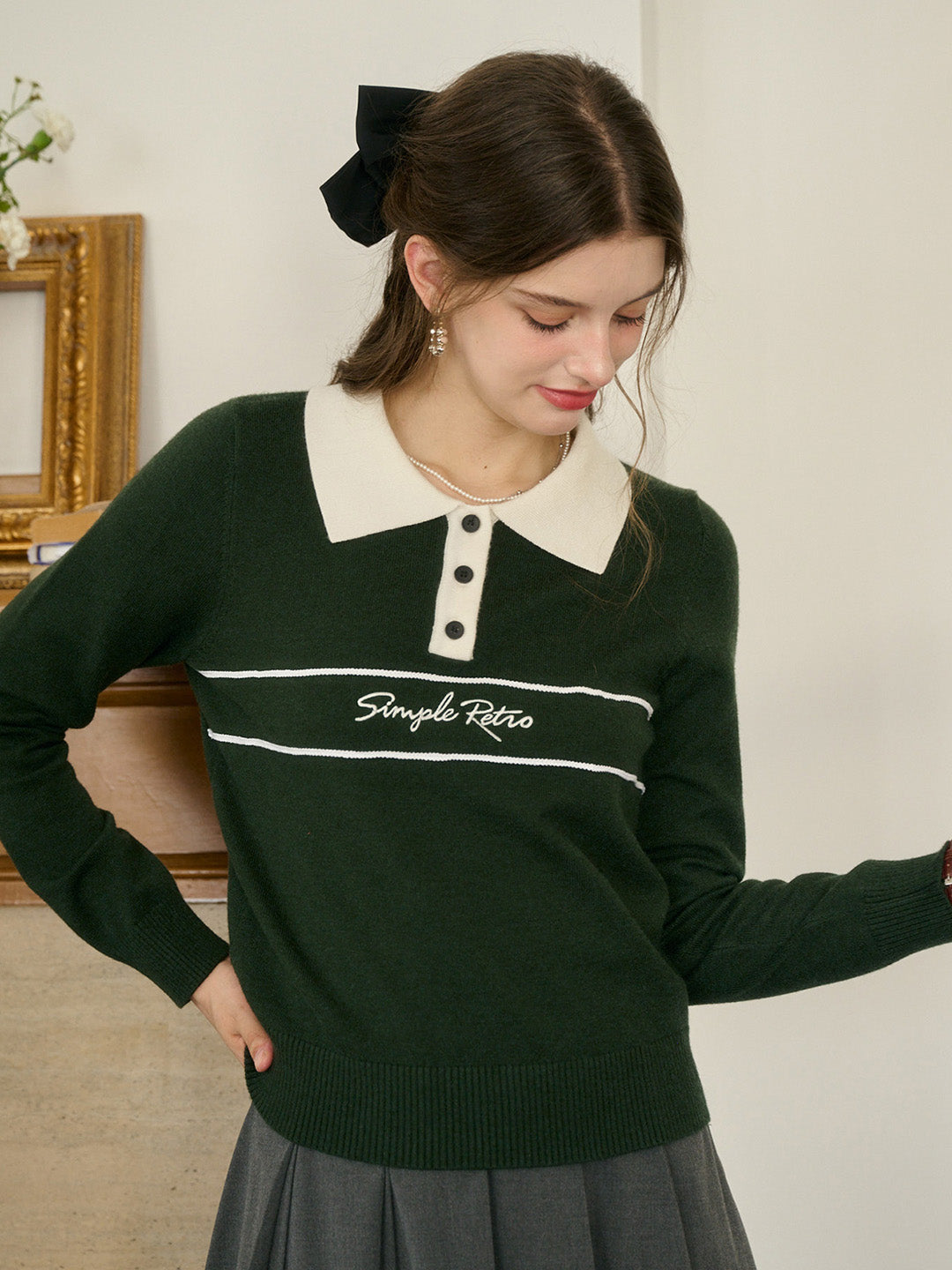 【Final Sale】Lara Versatile Polo Collar SR Logo Top