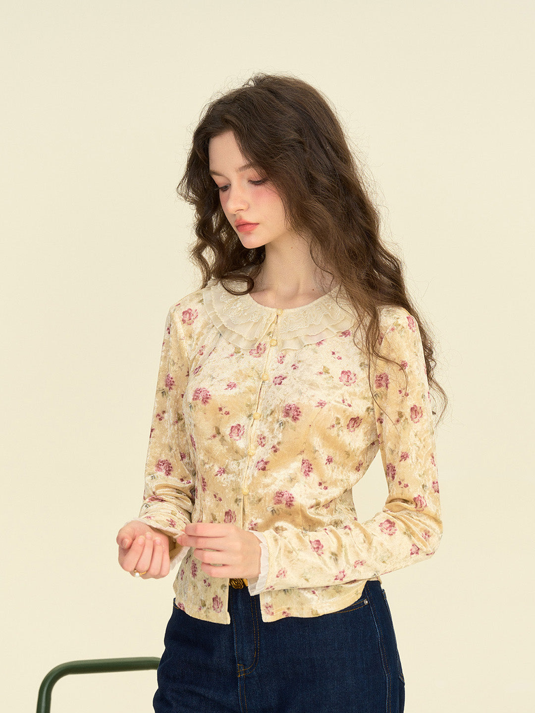 【Final Sale】Savannah Round Neck Lace Collar Floral Blouse