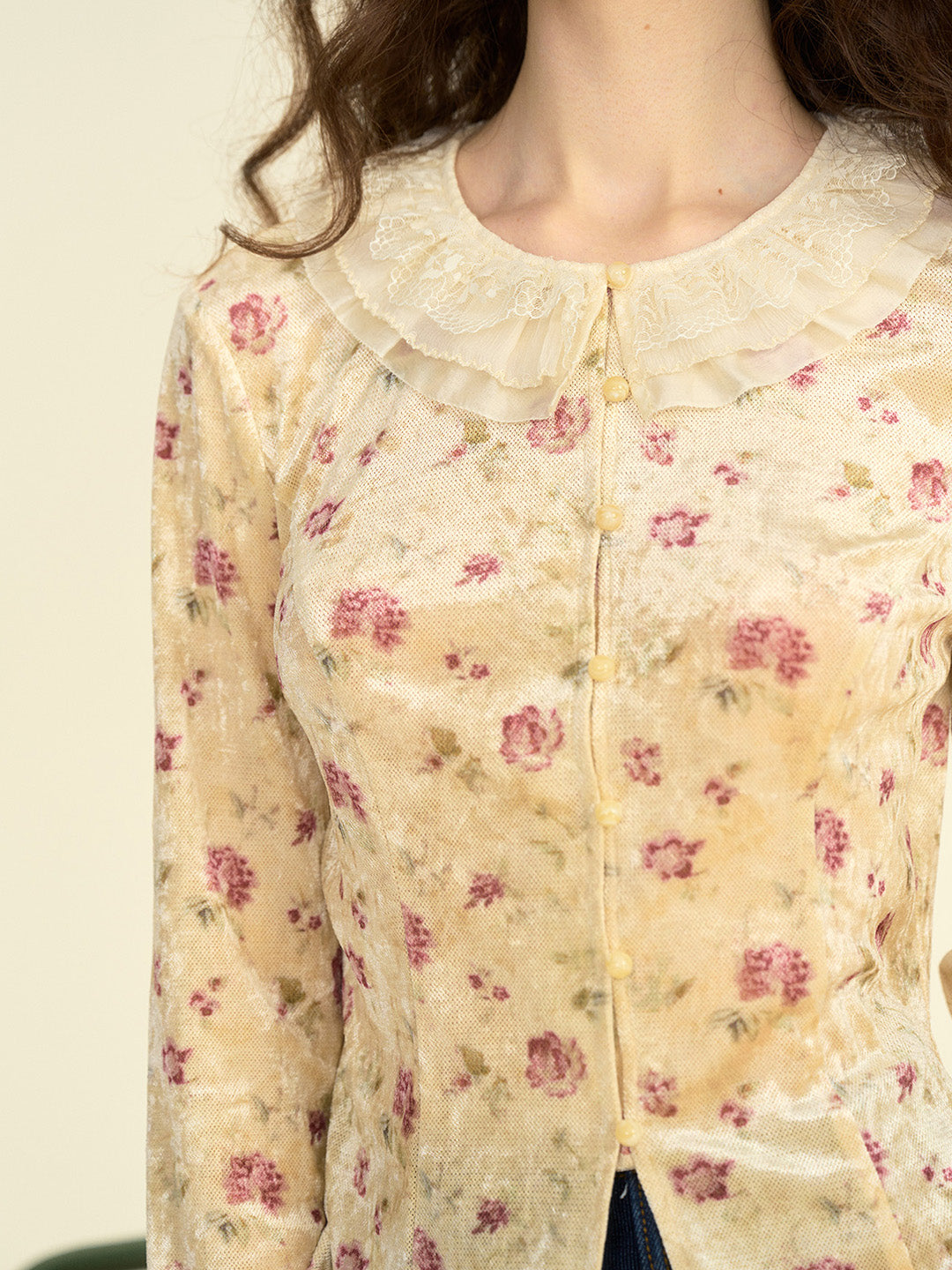 【Final Sale】Savannah Round Neck Lace Collar Floral Blouse