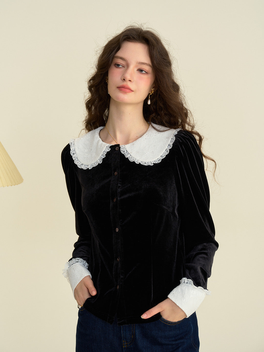 【Final Sale】Allyson Peter Pan Collar Lace Lace Embroidery Shirt