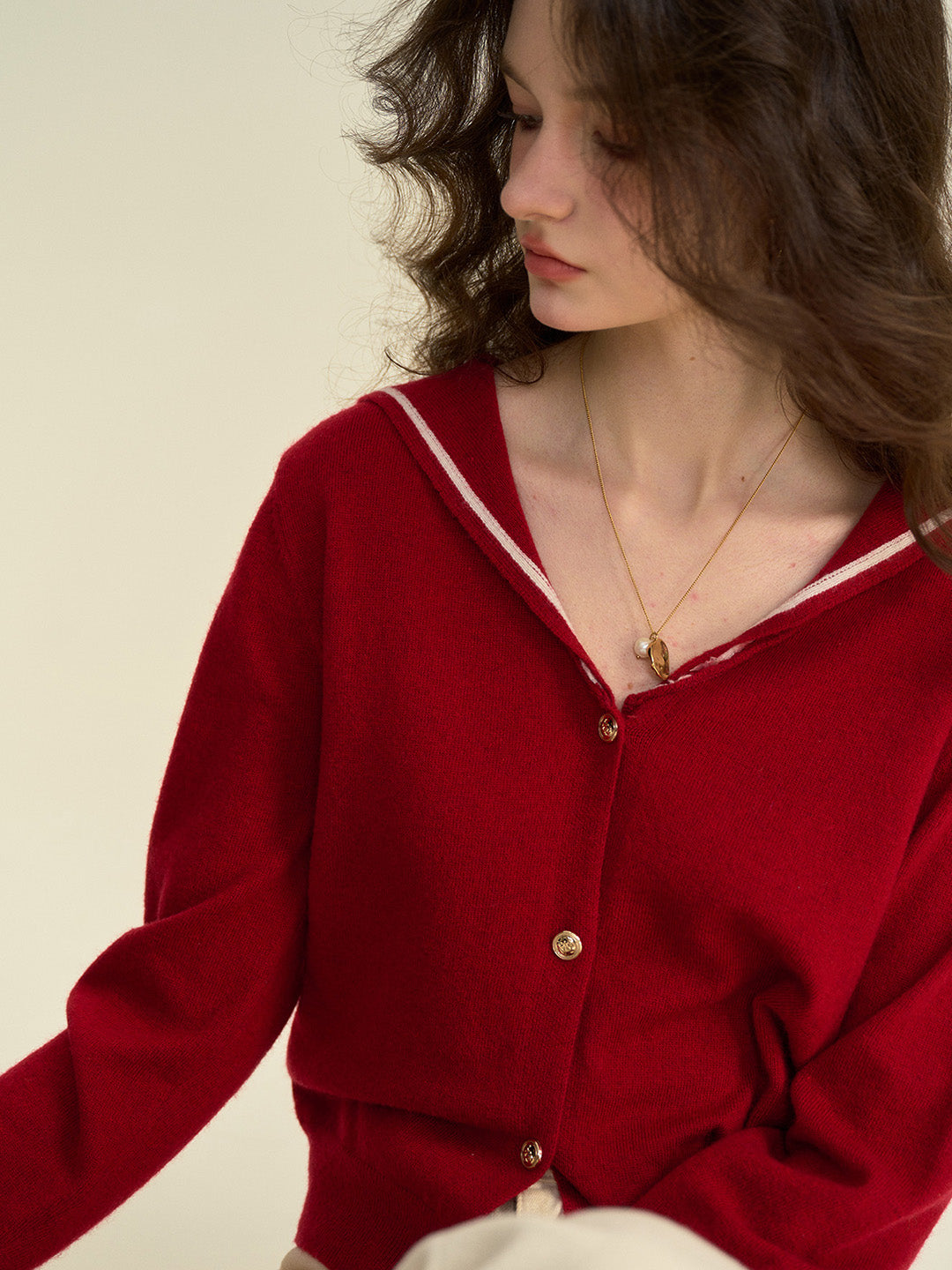 【Final Sale】Jada Simple V-Neck Red Wool Cardiagn