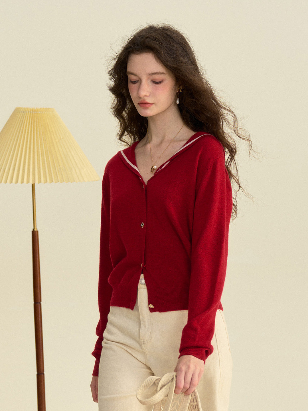 【Final Sale】Jada Simple V-Neck Red Wool Cardiagn