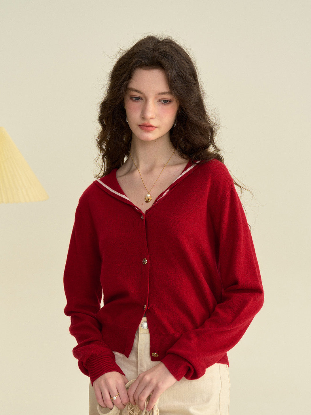 【Final Sale】Jada Simple V-Neck Red Wool Cardiagn