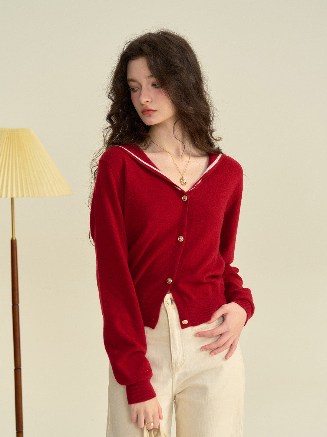 【Final Sale】Jada Simple V-Neck Red Wool Cardiagn