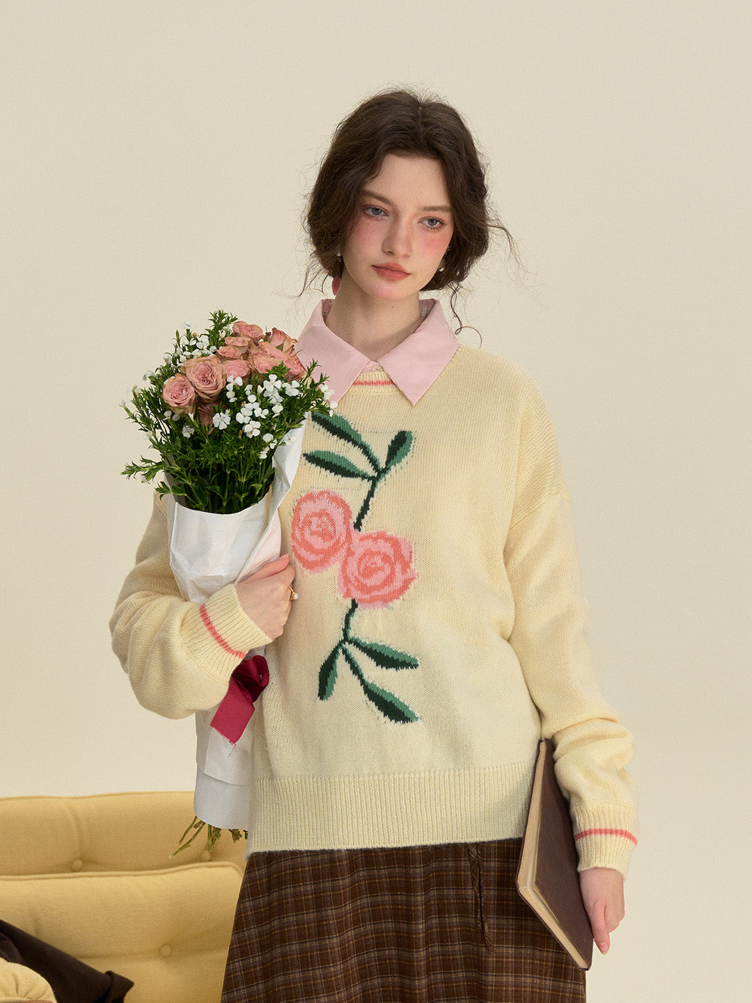 【Black Friday】Ayra Round Neck Flower Pattern Elegant Long Sleeve Pullover Jumper