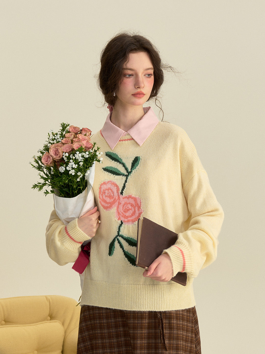 【Final Sale】Ayra Round Neck Flower Pattern Elegant Long Sleeve Pullover Jumper