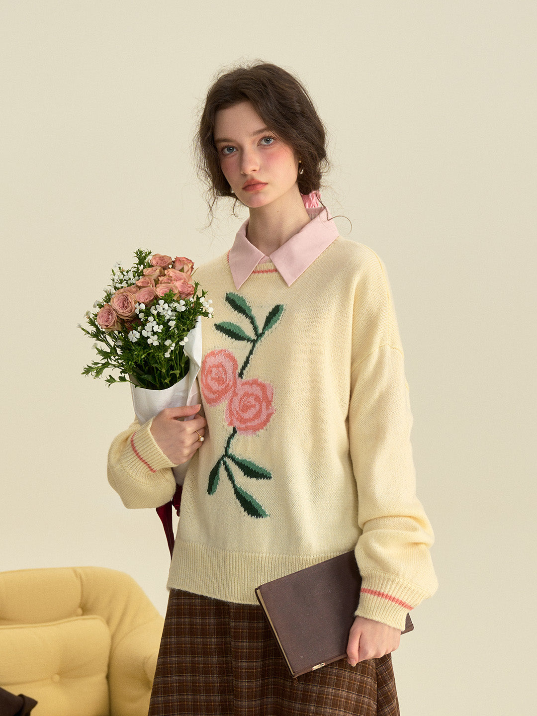 【Final Sale】Ayra Round Neck Flower Pattern Elegant Long Sleeve Pullover Jumper