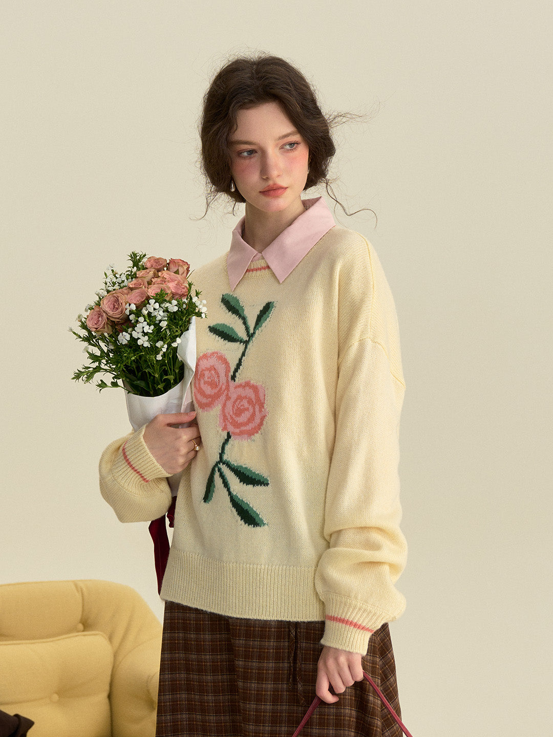 【Final Sale】Ayra Round Neck Flower Pattern Elegant Long Sleeve Pullover Jumper