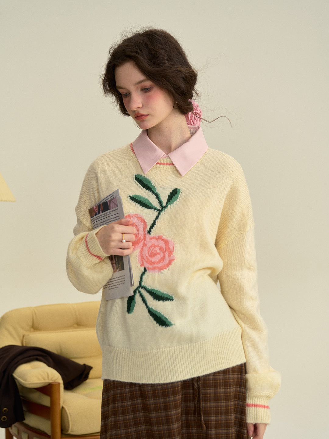 【Final Sale】Ayra Round Neck Flower Pattern Elegant Long Sleeve Pullover Jumper