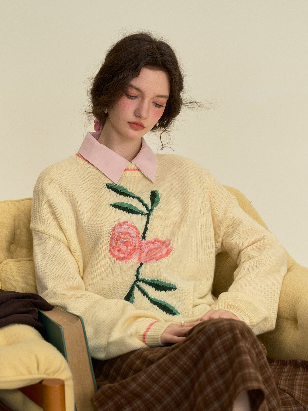 【Final Sale】Ayra Round Neck Flower Pattern Elegant Long Sleeve Pullover Jumper