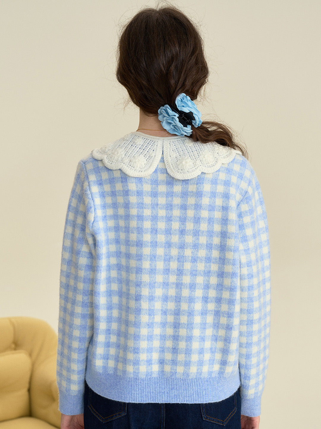 【Final Sale】Brielle Doll Collar Plaid 100% Cotton Sweater