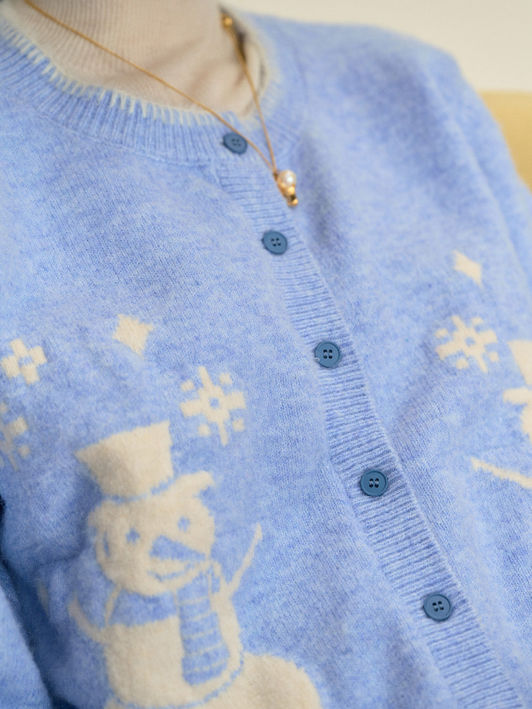 【Final Sale】Amabel Round Neck Snowman Wool Cardigan