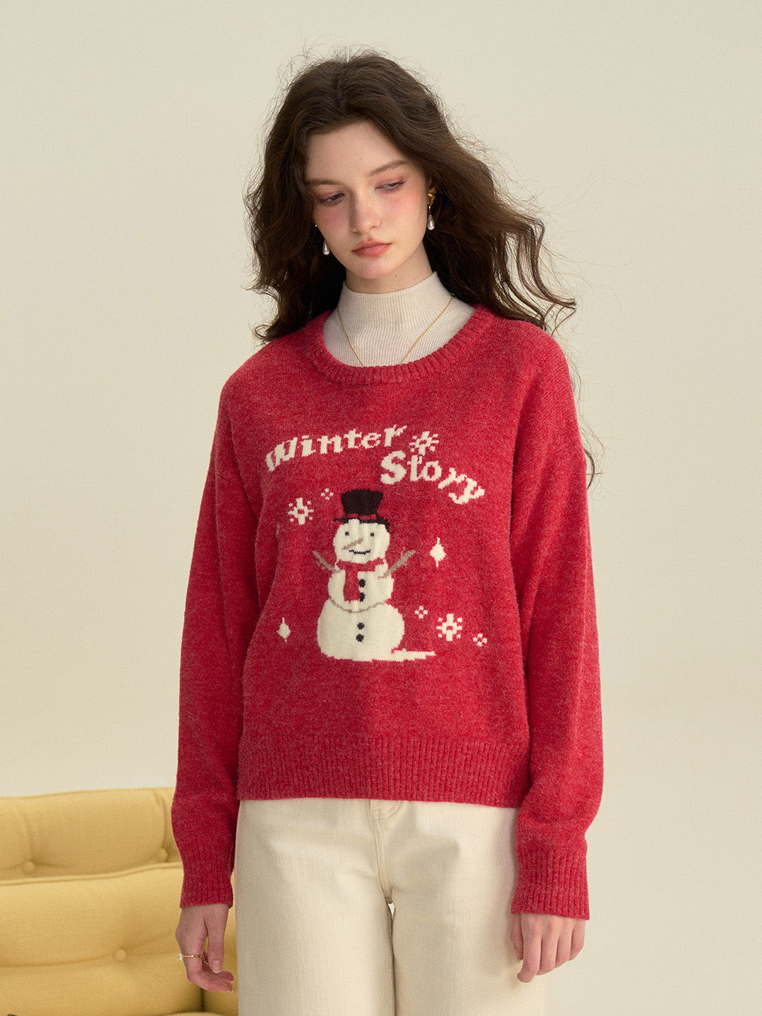 【Final Sale】Natalie Round Neck Snowman Wool Sweater