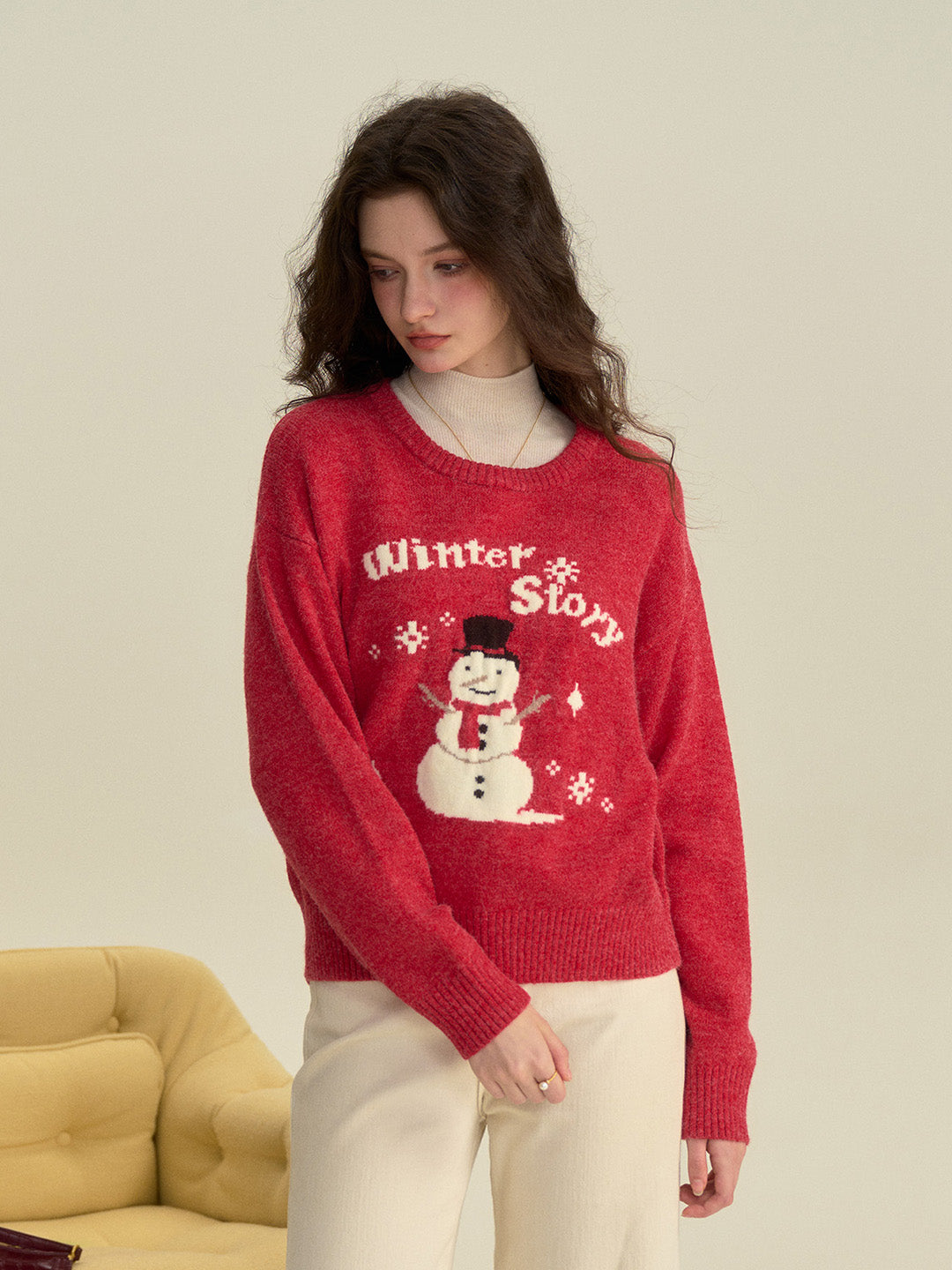 【Final Sale】Natalie Round Neck Snowman Wool Sweater