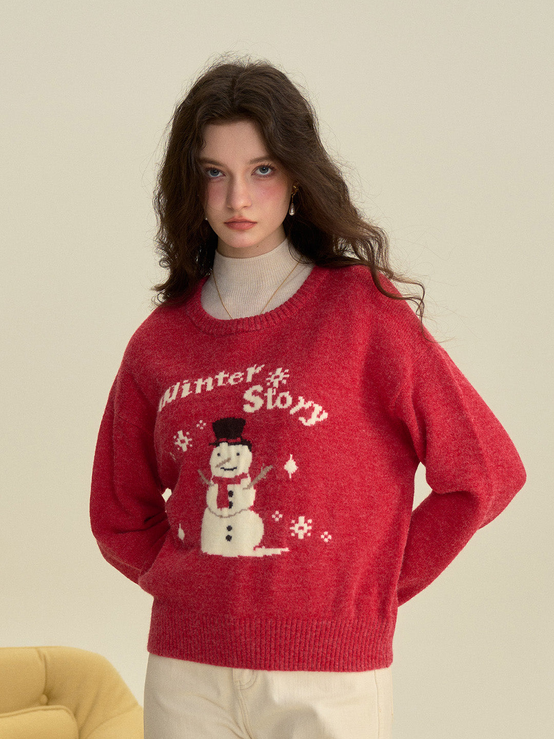 【Final Sale】Natalie Round Neck Snowman Wool Sweater