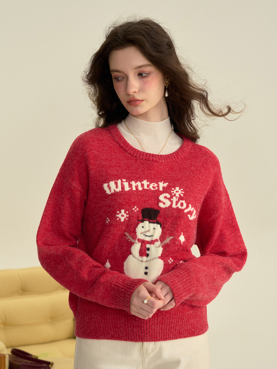 【Final Sale】Natalie Round Neck Snowman Wool Sweater