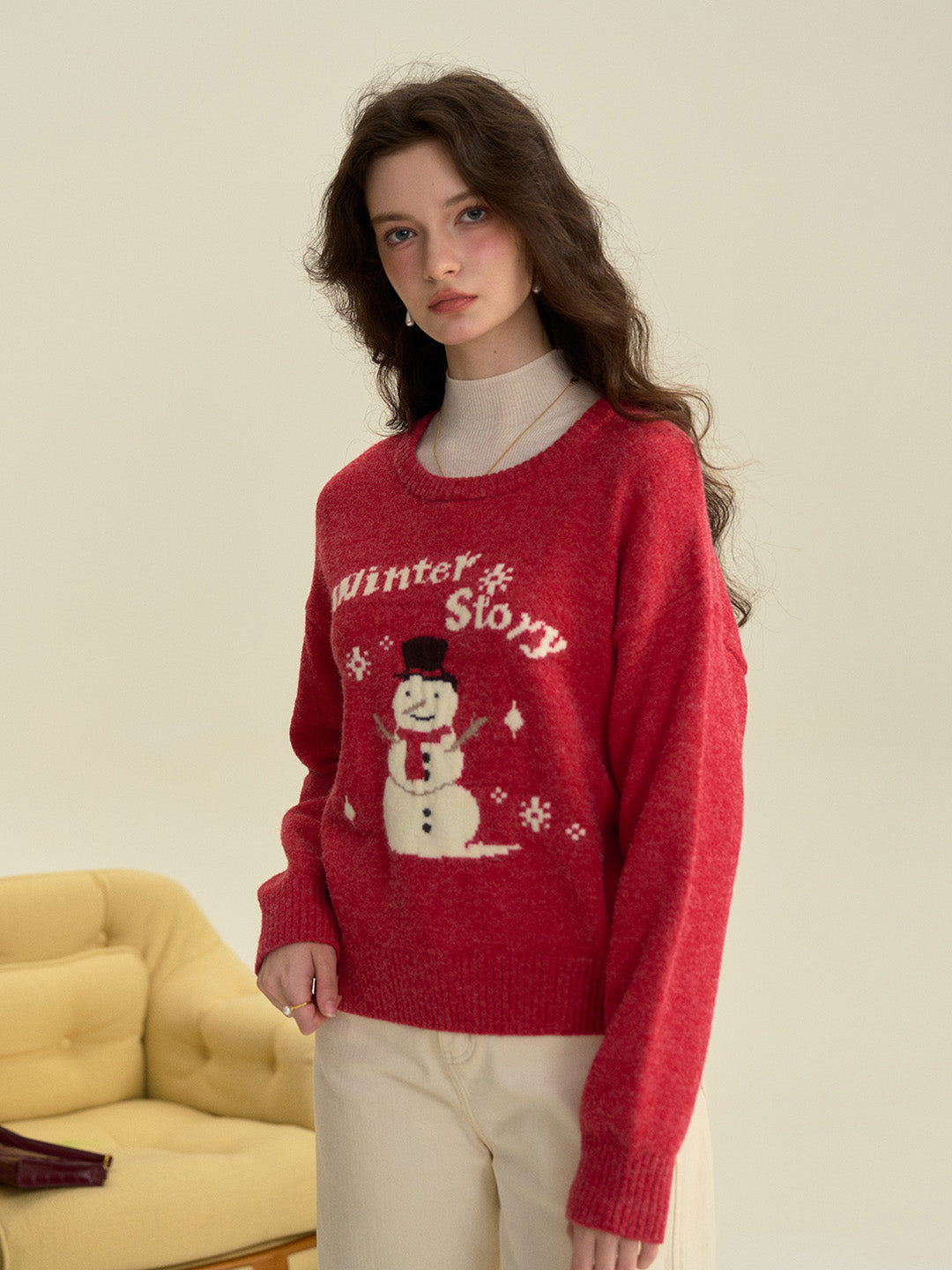 【Final Sale】Natalie Round Neck Snowman Wool Sweater