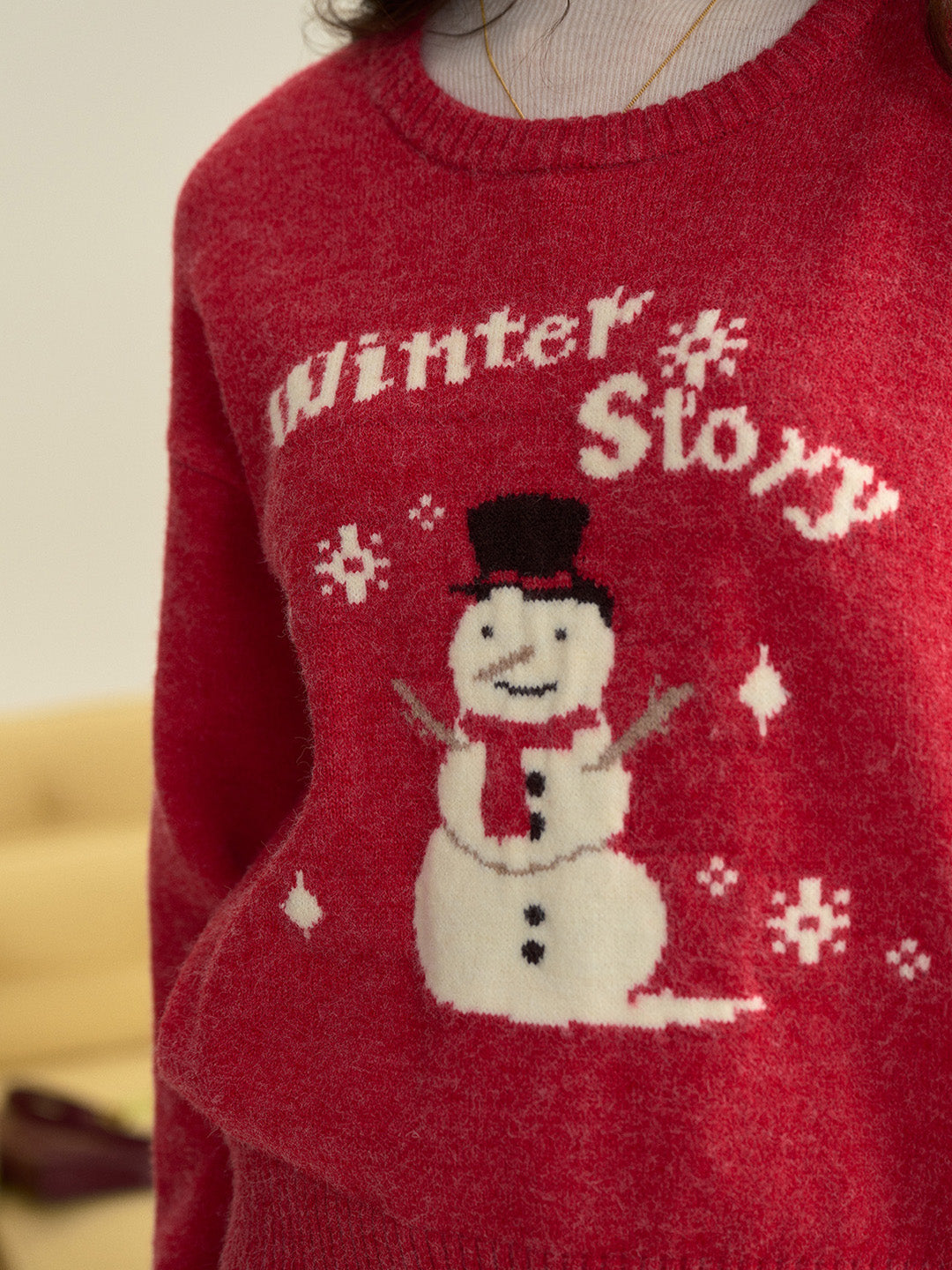 【Final Sale】Natalie Round Neck Snowman Wool Sweater