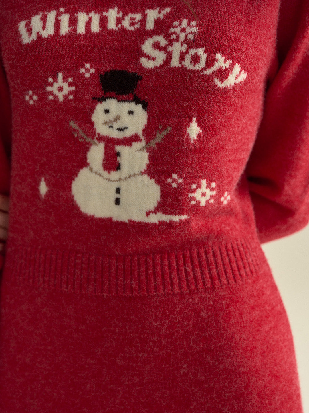 【Final Sale】Natalie Round Neck Snowman Wool Dress