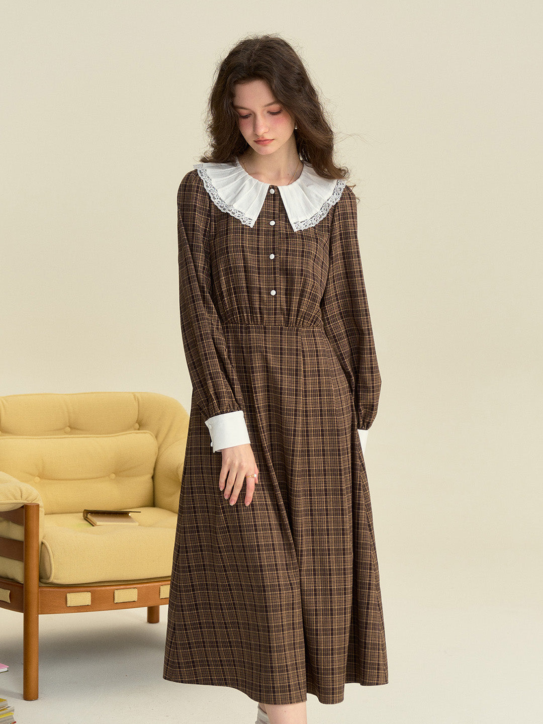 【Final Sale】Jessica Retro Round Neck Plain Dress