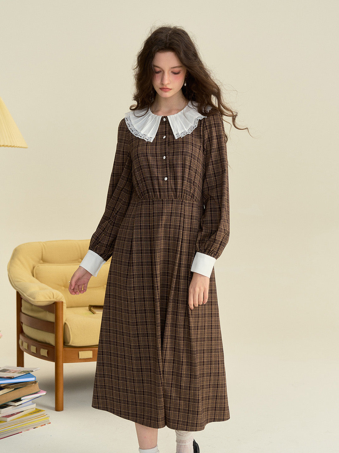 【Final Sale】Jessica Retro Round Neck Plain Dress